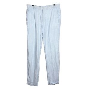 Baird McNutt Mens Murano Alex Fit Pants 34x32 Blue Linen Striped Coastal Resort